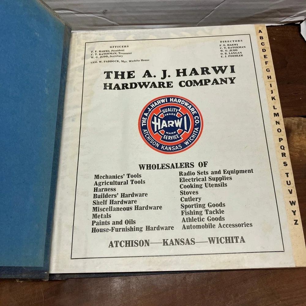 A. J. Harwi Hardware Co Wholesale Catalog Atchison Wichita Kansas Vintage Book